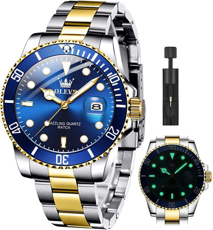 OLEVS Relojes de lujo para hombres grandes de acero inoxidable resi...