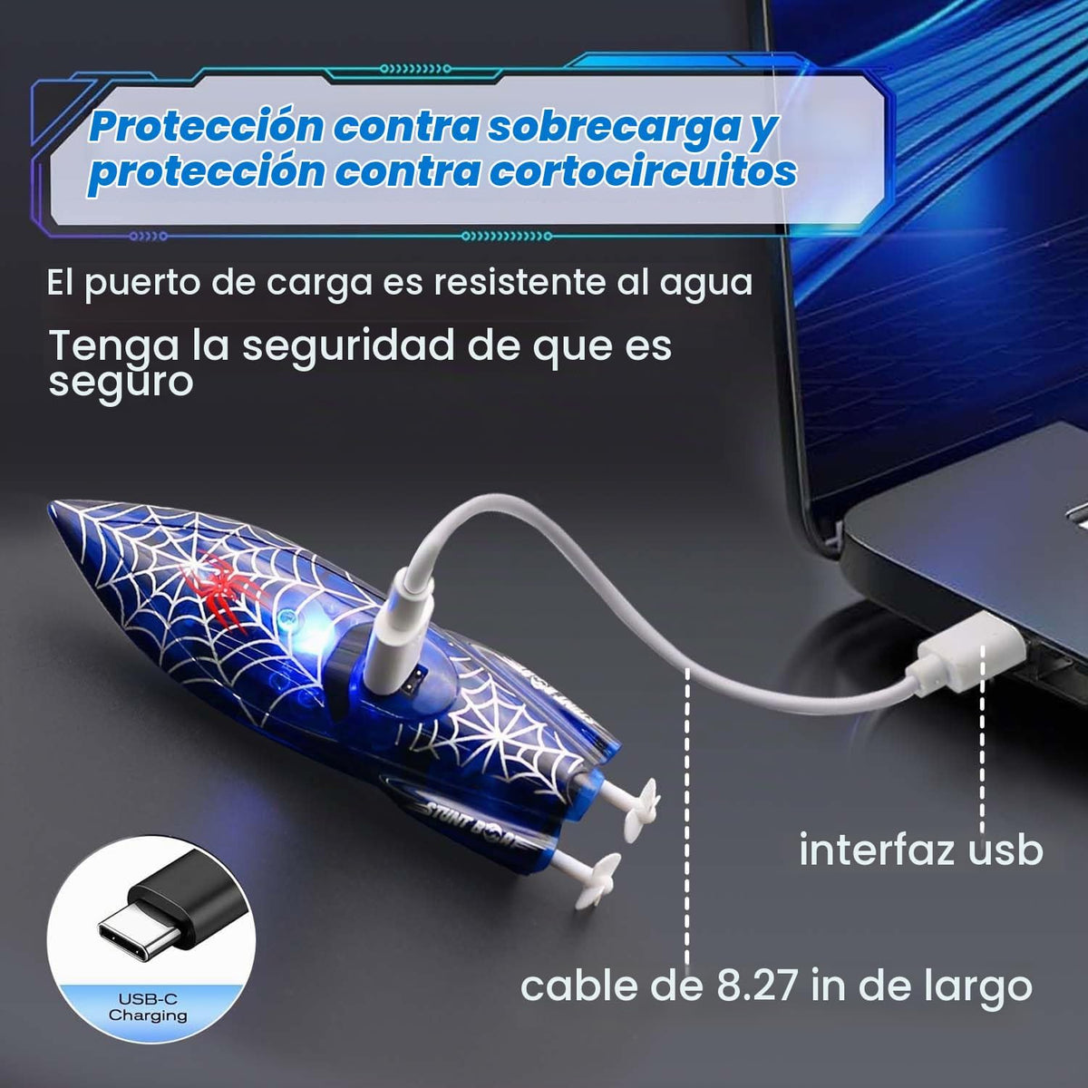 LAFALA - Mini araña de control remoto barco RC barco LED recargable...