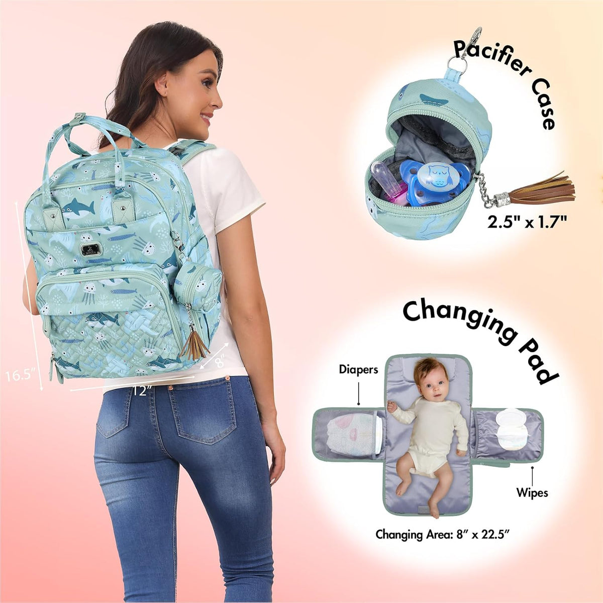Dikaslon Mochila para pañales con cambiador portátil, artículos ese...