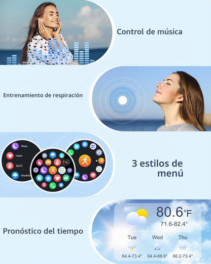 HUAKUA Reloj inteligente para mujeres y hombres, responde\/hacer ll...