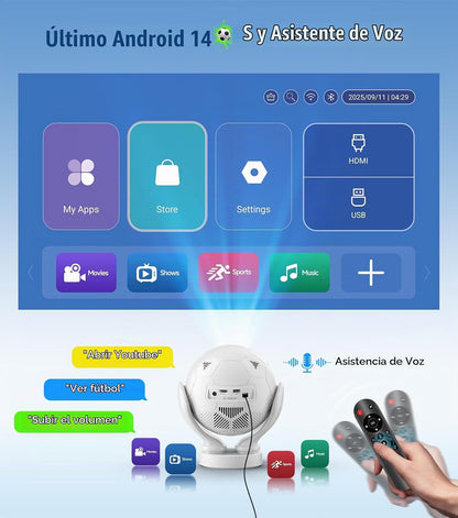 Proyector inteligente con WiFi y Bluetooth, proyector de soporte na...