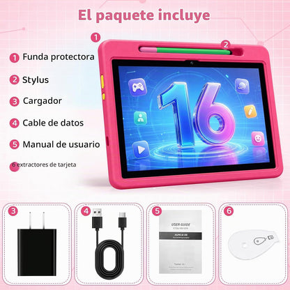 Android 16 Kids Tablet HD de 10 pulgadas con lápiz capacitivo y fun...