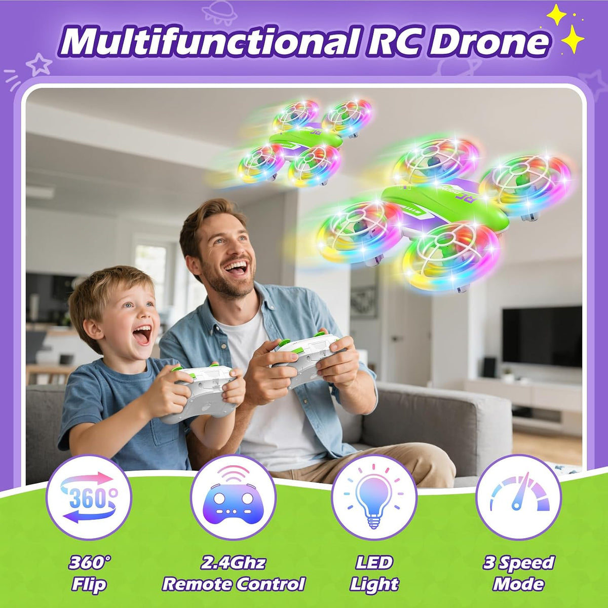 FUNPX Dron LED RC para niños de 6 años, regalo de cumpleaños de Nav...