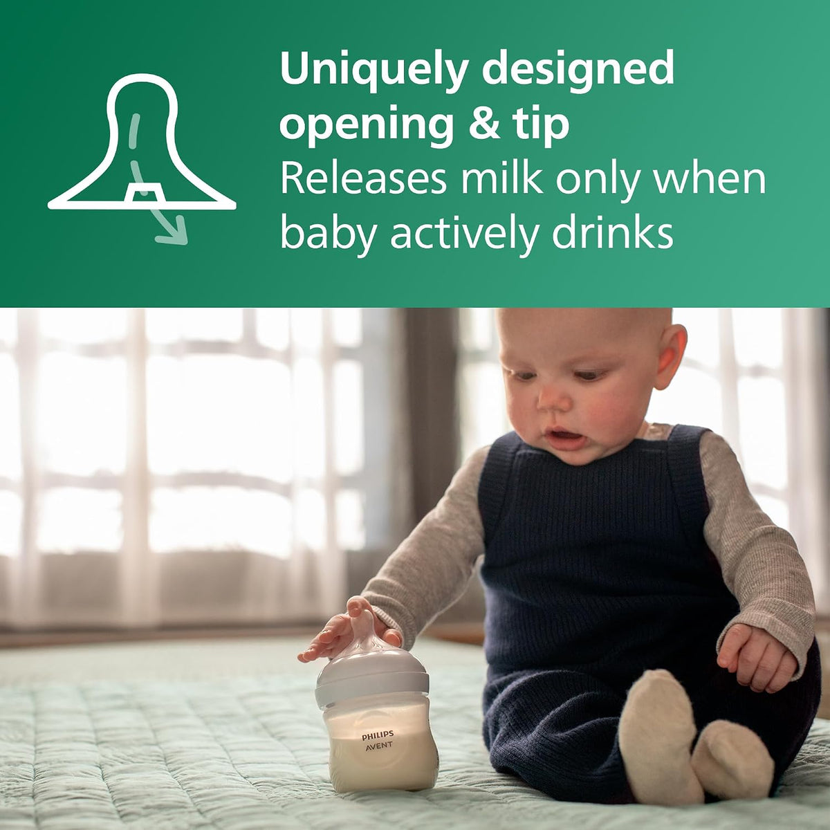 Philips Avent Biberones de vidrio natural, flujo lento, 4 onzas, si...