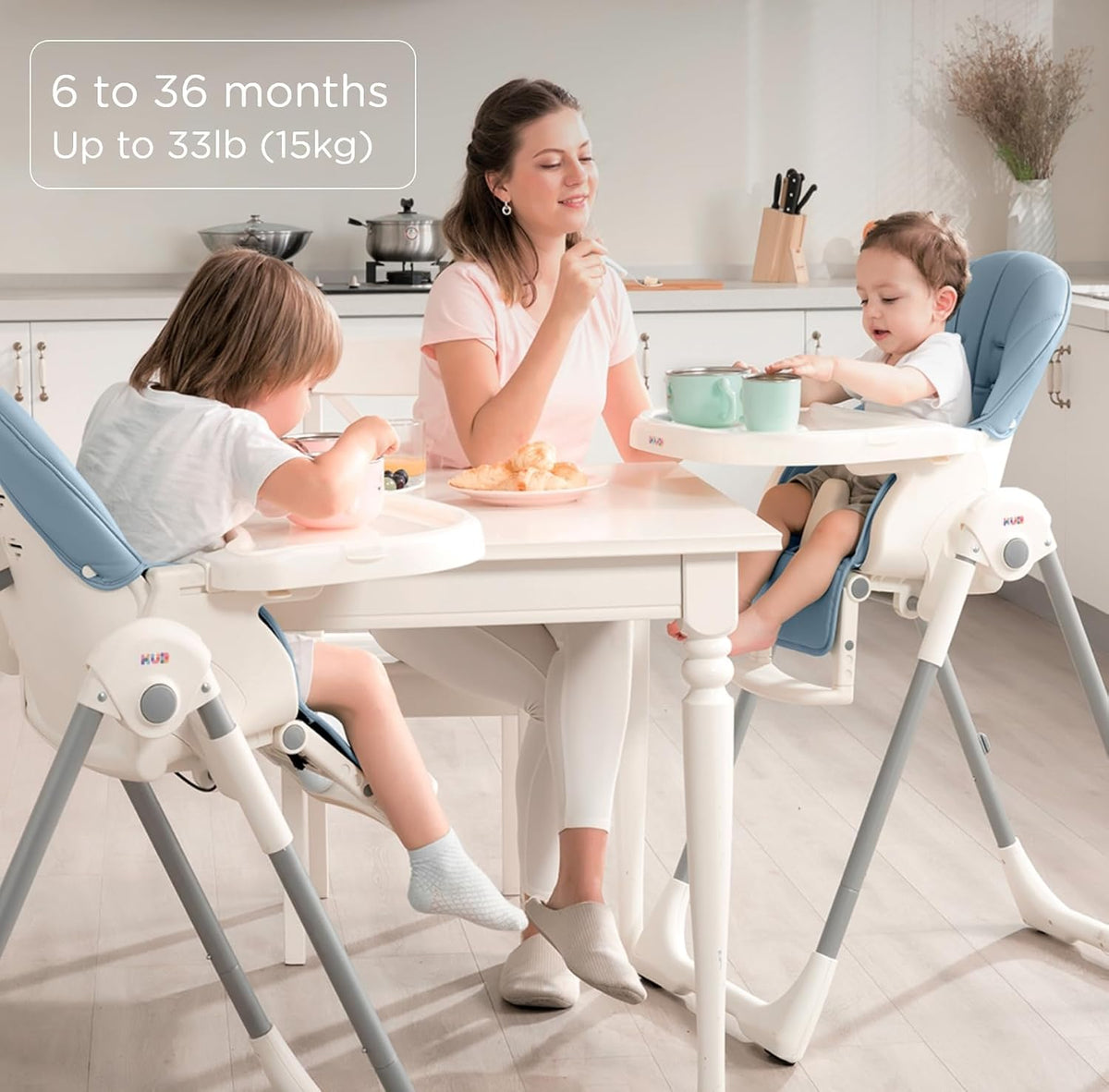 KÜB - Silla alta para bebé plegable y portátil 3 en 1 con 2 ruedas...
