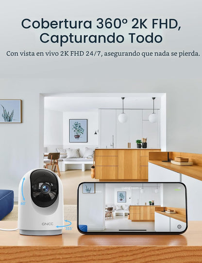 Cámaras GNCC 2K para seguridad del hogar: cámaras panorámicas/incli...