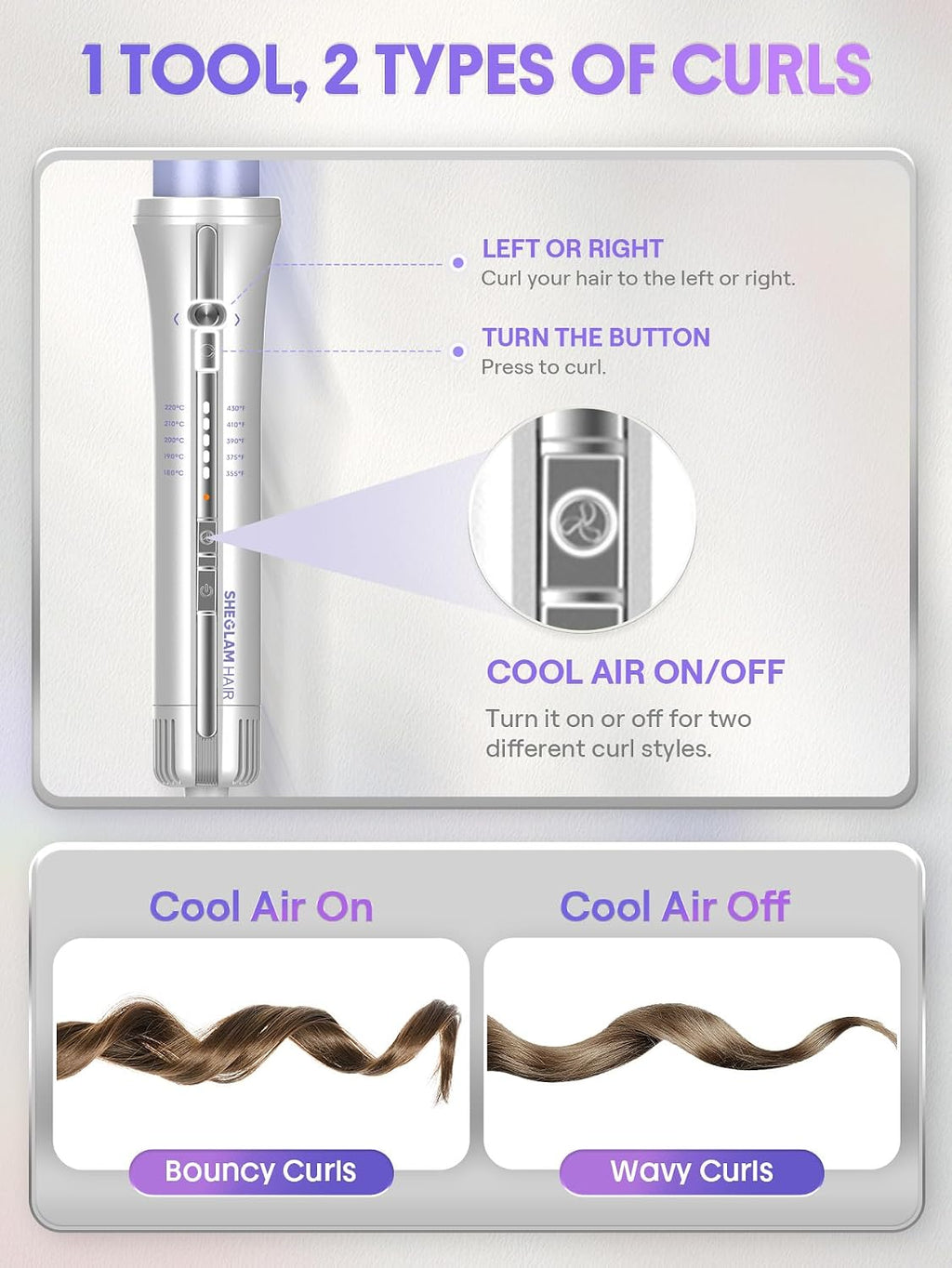 SHEGLAM One Touch Airflow Styler Pro Rotación automática 3.0 Tecnol...