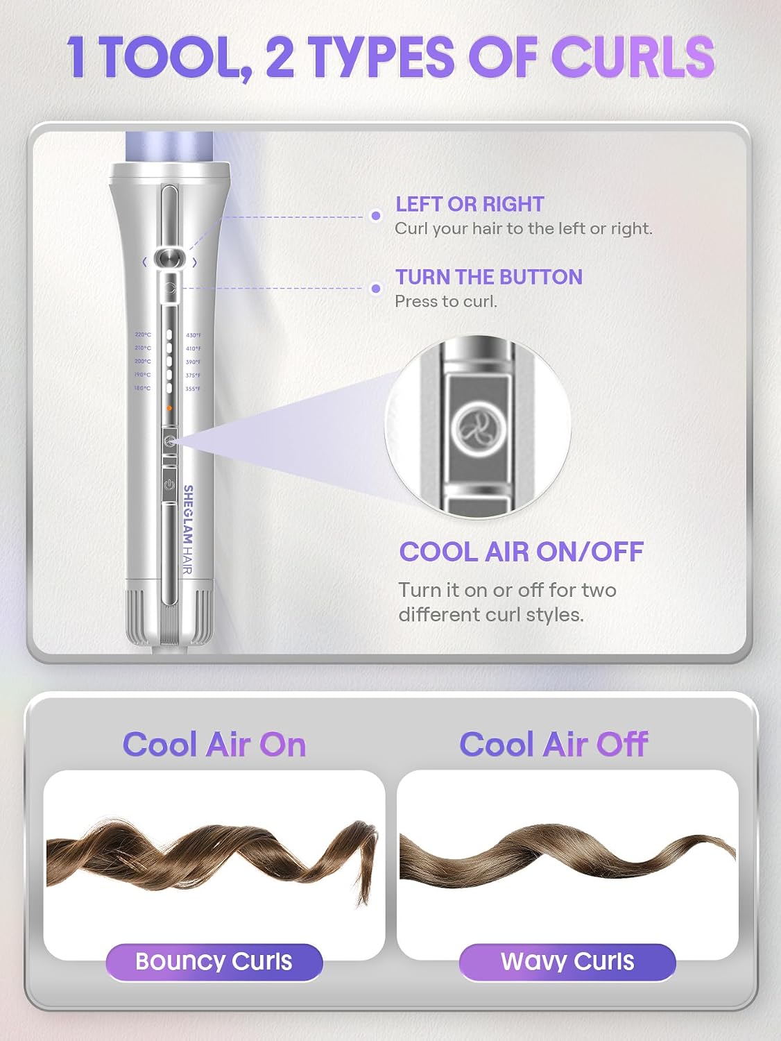 SHEGLAM One Touch Airflow Styler Pro Rotación automática 3.0 Tecnol...