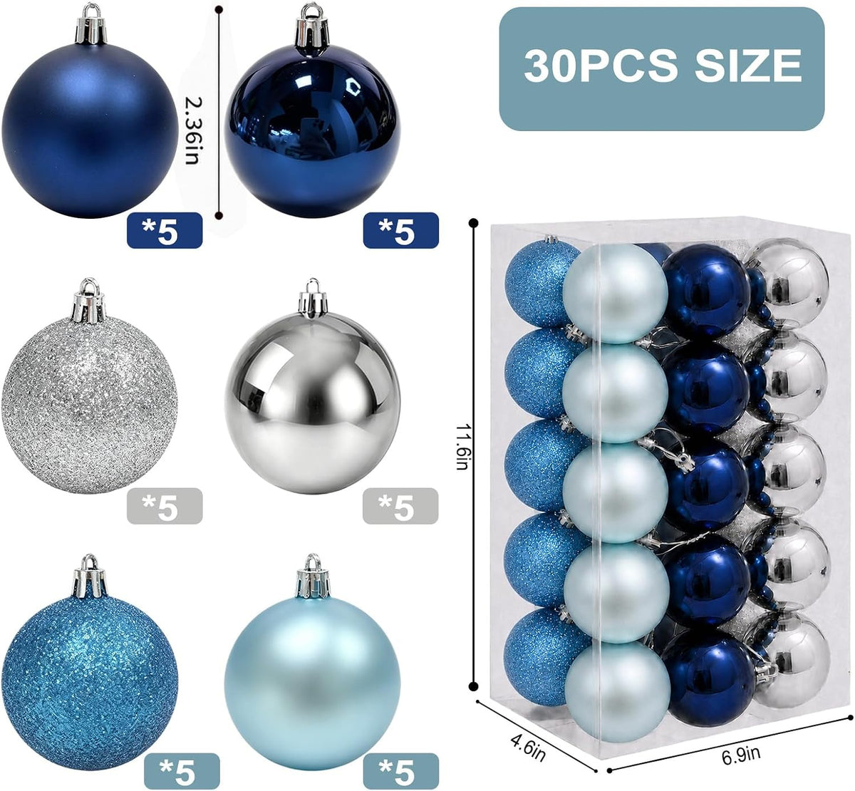 Adornos de bola de Navidad de 30 quilates, decoración de árbol de N...