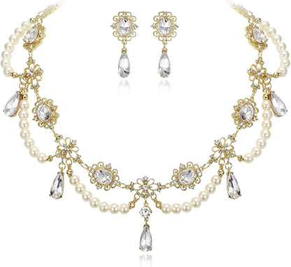 BriLove Conjunto de Collar Estilo Años 1920 de Perlas Simuladas Dis...