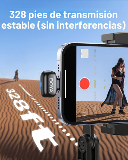BOYA Mini 2 Micrófono Lavalier Inalámbrico para iPhone 5-17 y Teléf...
