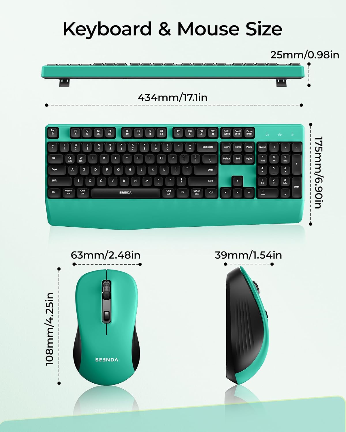 seenda COE200 Combo de teclado y mouse Bluetooth inalámbricos con |...