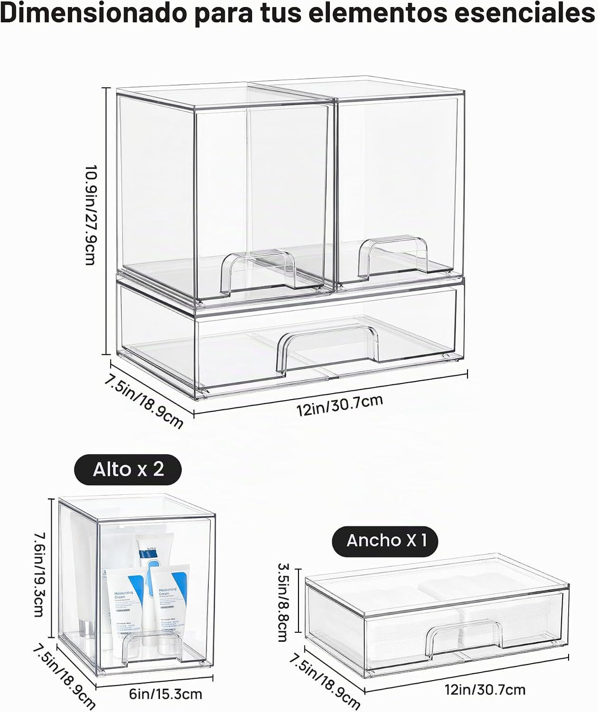 Vtopmart Juego de 3 cajones de almacenamiento apilables transparent...
