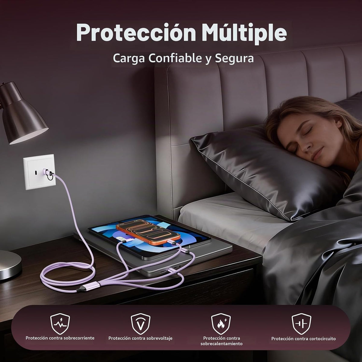 Cable de carga múltiple 4 en 2 con 3 puertos tipo C + 1IP, divisor...