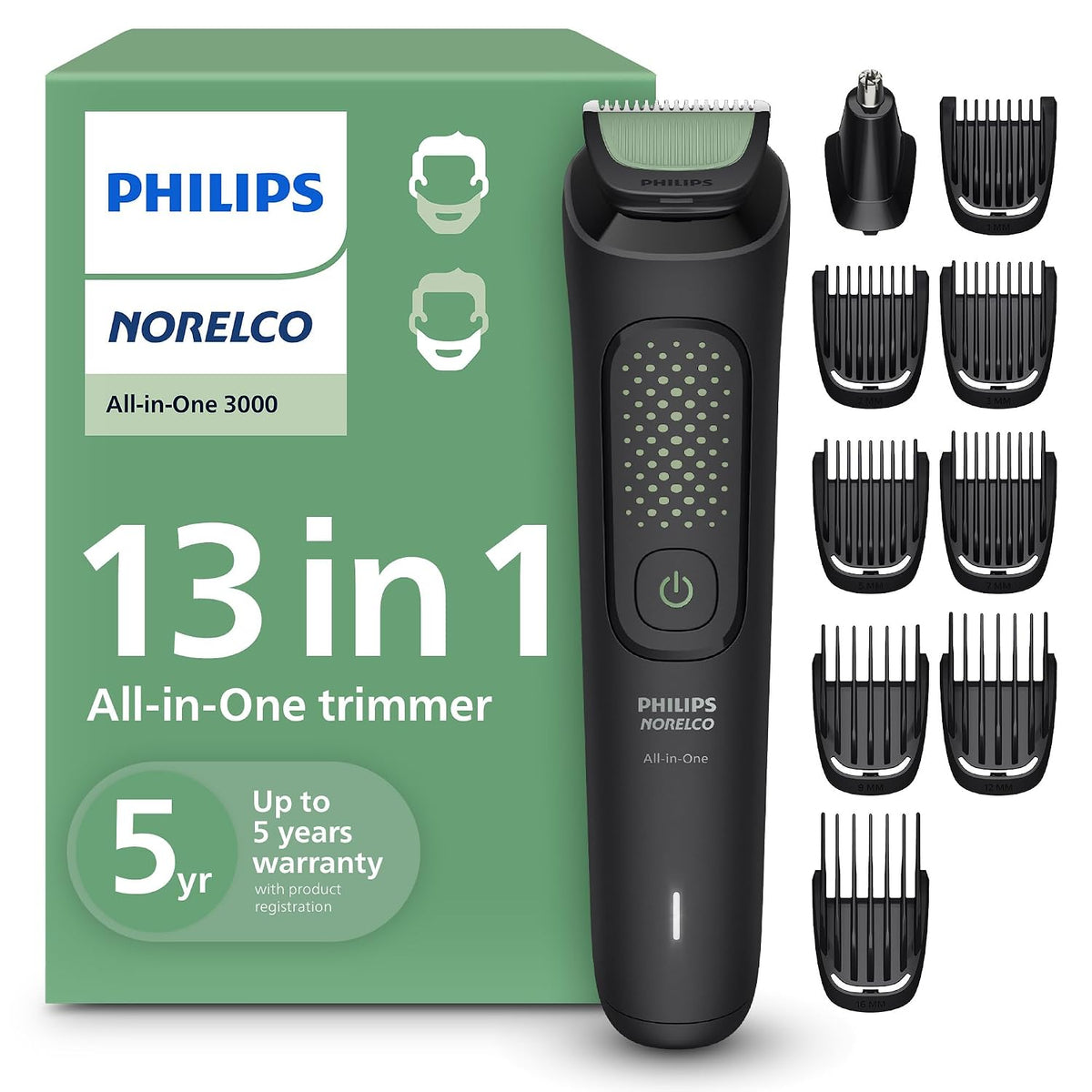 Recortadora Philips Norelco All-in-One 3000 13 en 1, rostro y cabel...