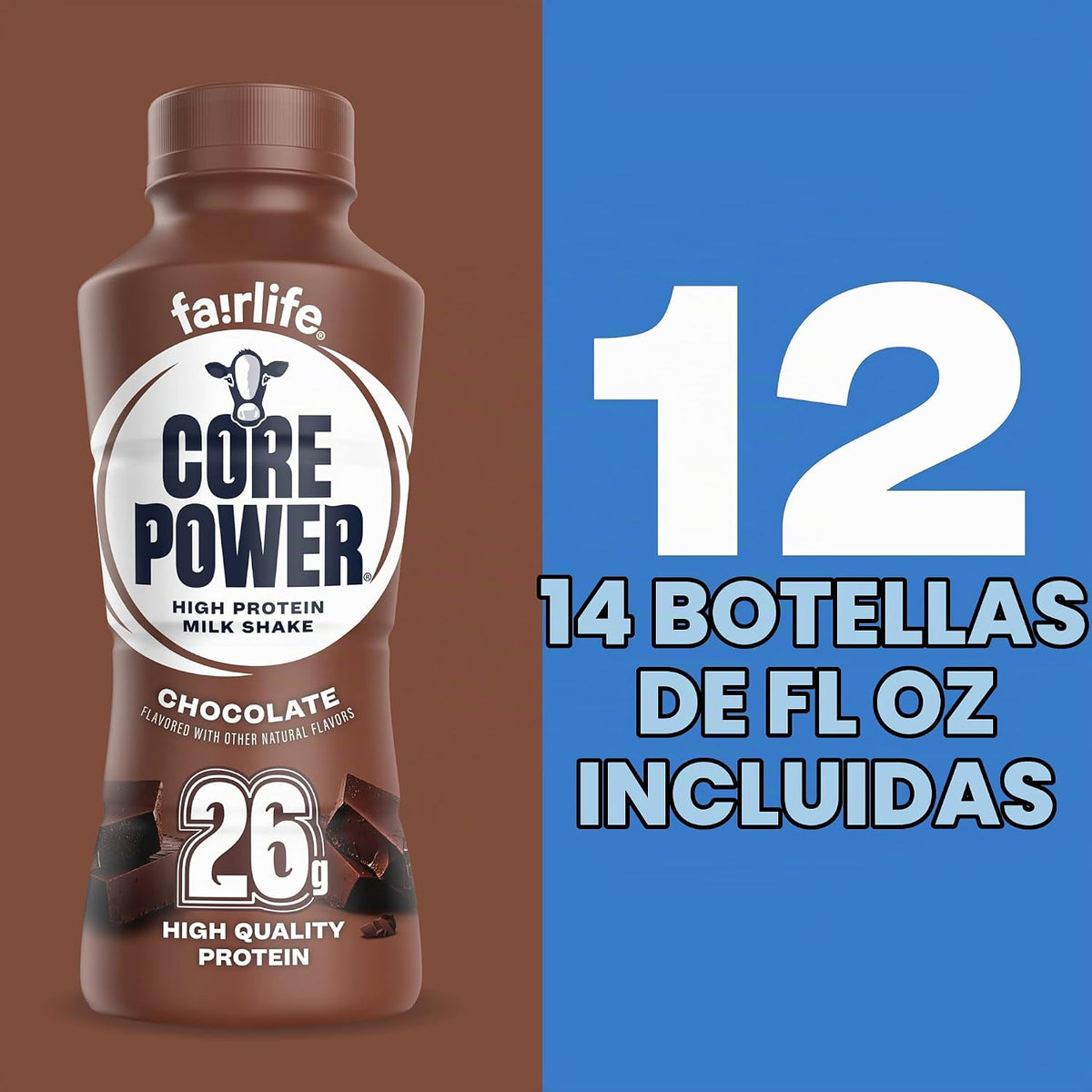 Core Power Batido de Proteína, Chocolate, Botella de 26g, 14 onzas,...