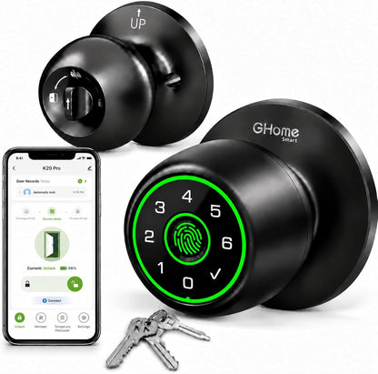 GHome Smart Cerradura de perilla de puerta con huella digital, tecl...