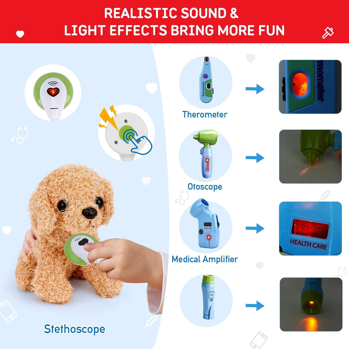 Meland Kit médico para niño con cachorro, juguete de simulación de...