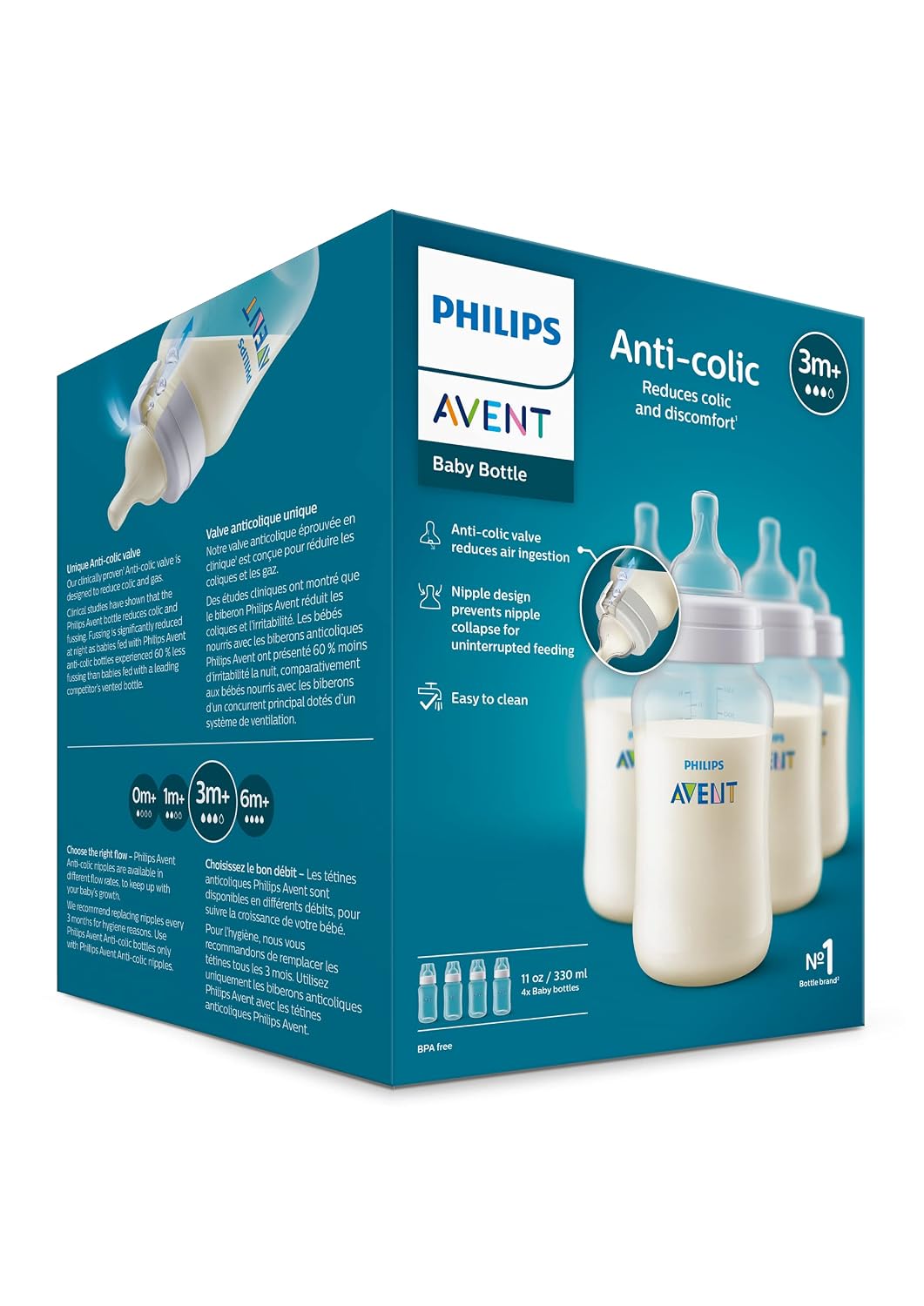 Philips Avent Biberón anticólico, flujo rápido, 11 oz, SCY106\/04 |...