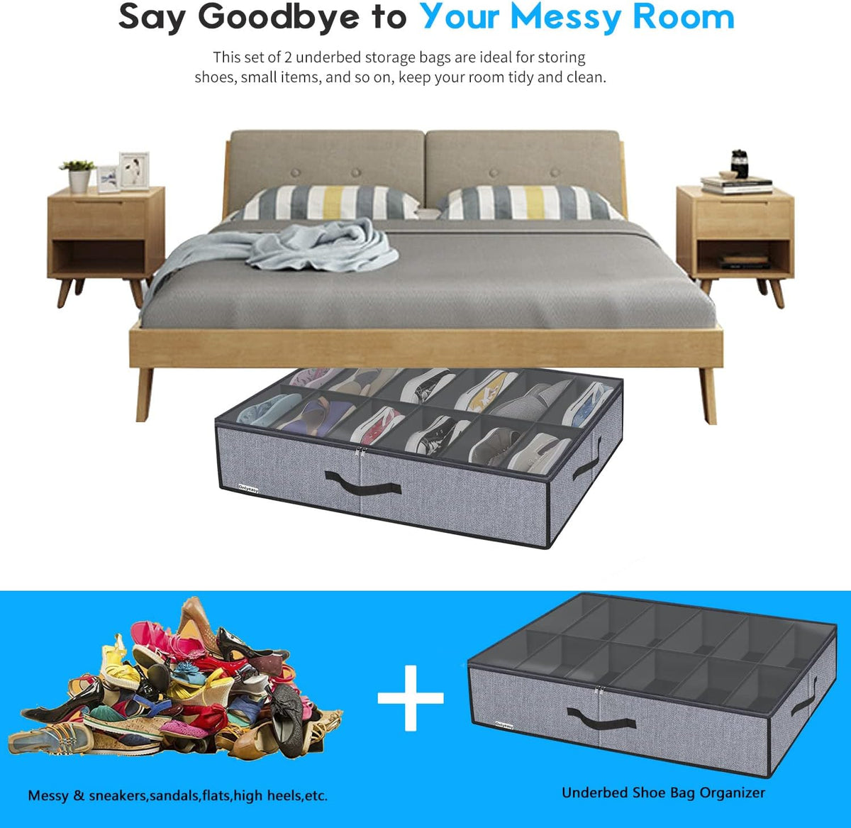 Onlyeasy Organizador grande de zapatos debajo de la cama (6 a 12 pa...