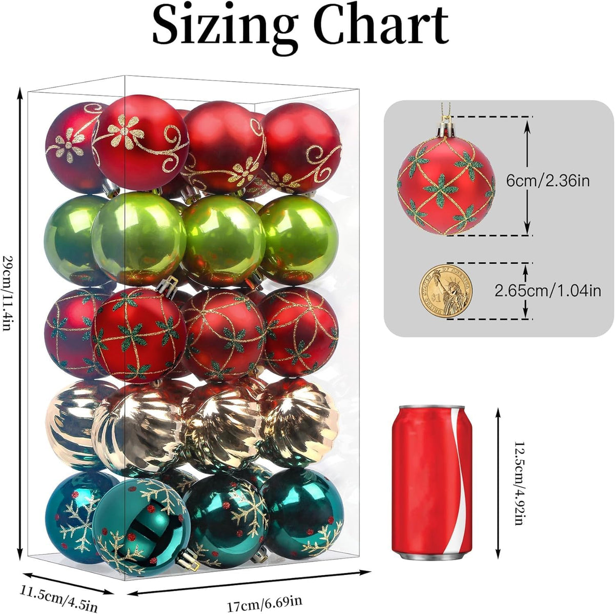 SHareconn - Bolas de árbol de Navidad, 30 unidades de 2.36 pulgadas...