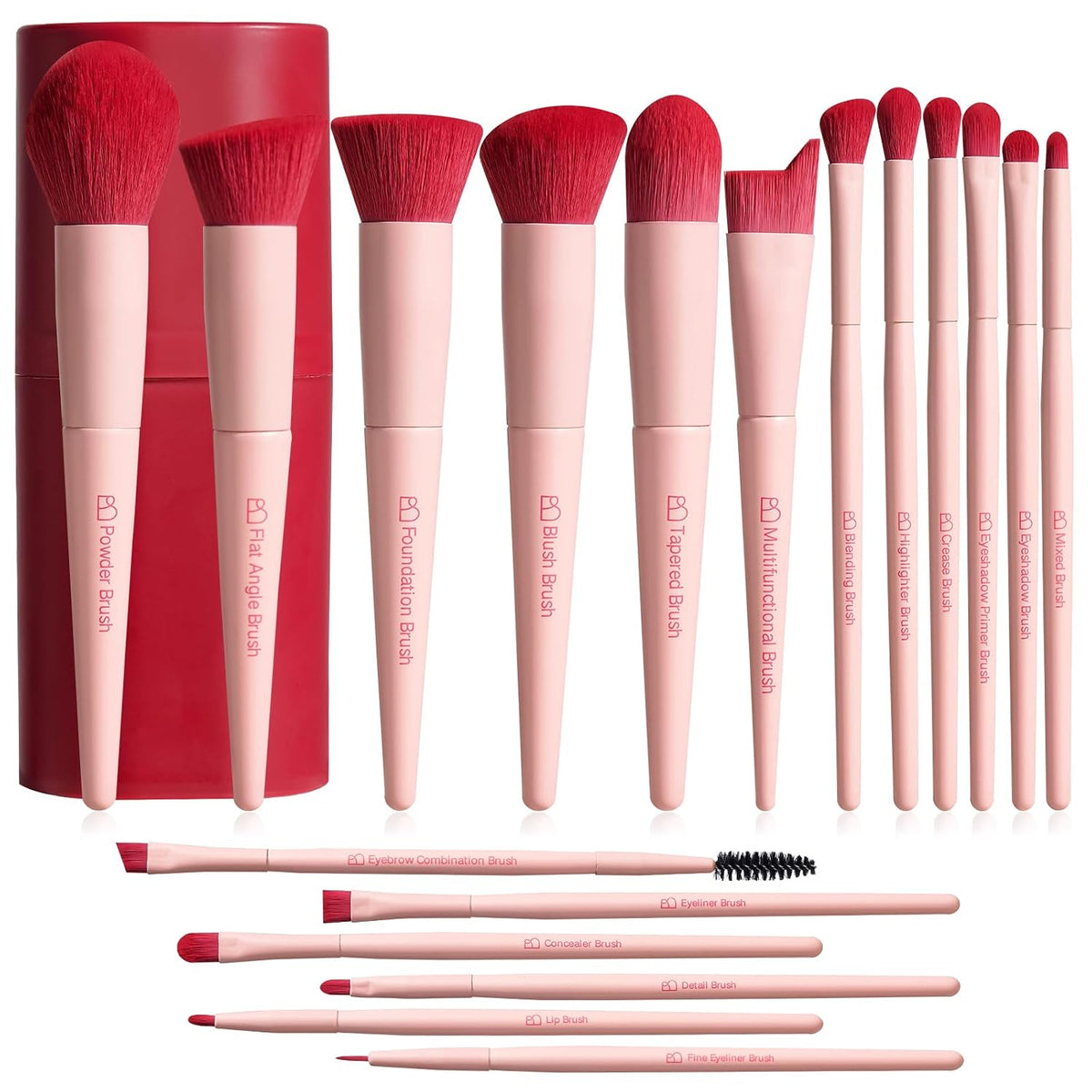 BS-MALL Juego de 18 brochas de maquillaje sintéticas de alta calida...