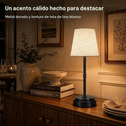 Lámpara de mesa inalámbrica recargable, funciona con pilas, color n...