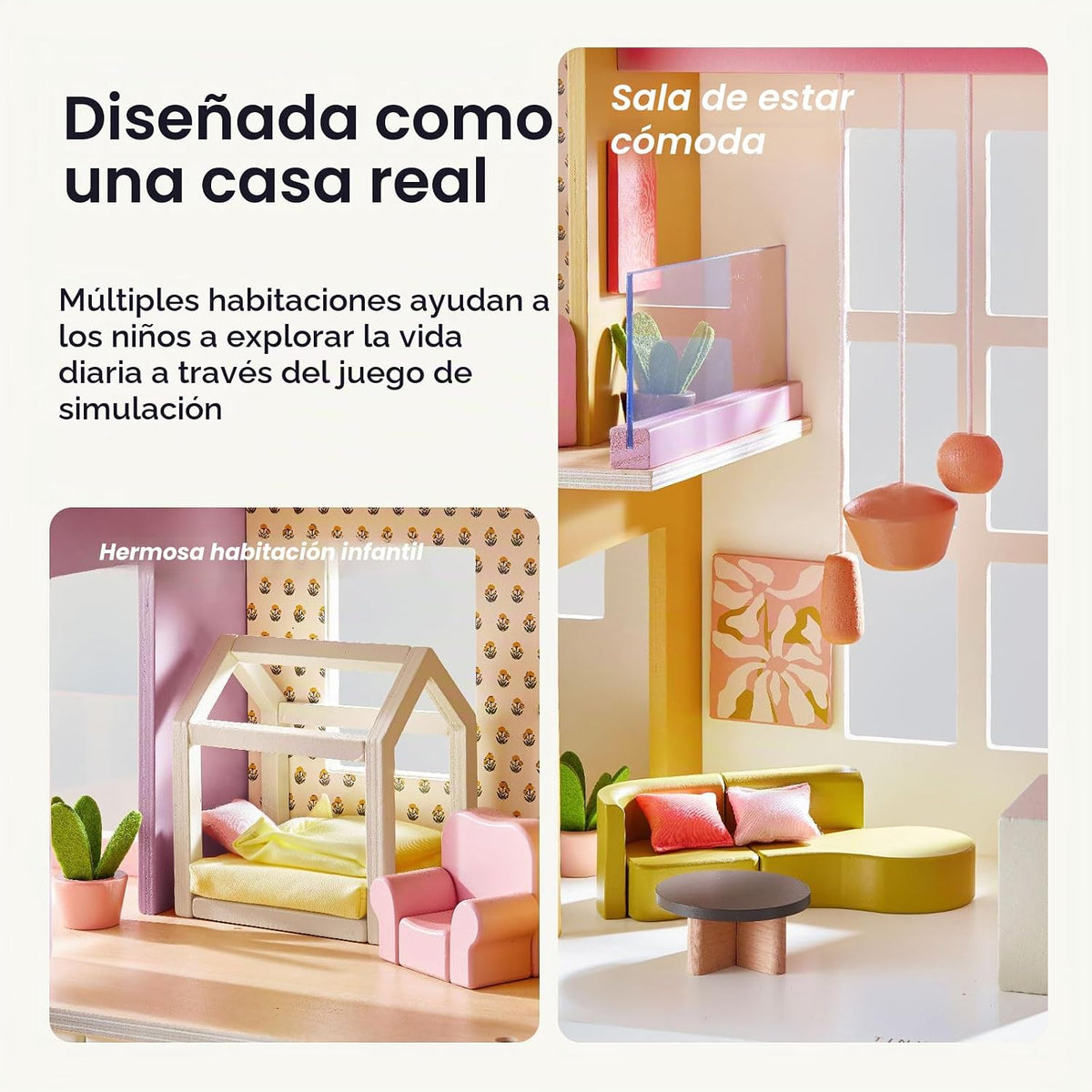 Tiny Land Casa de muñecas de madera, casa de muñecas familiar moder...