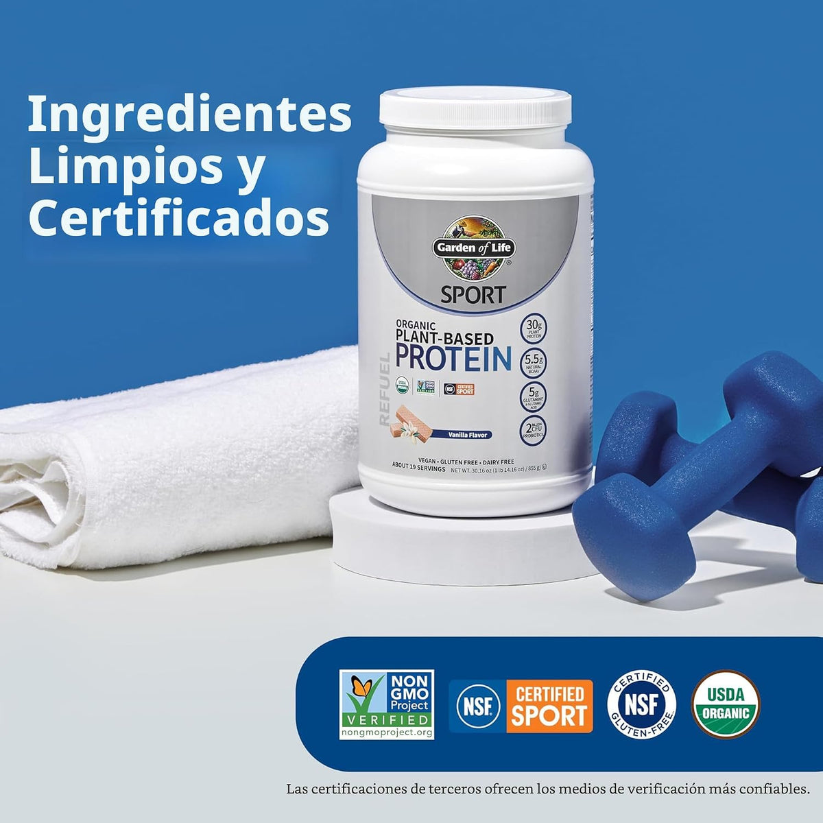 Garden of Life Polvo de proteína vegana orgánica deportiva, vainill...