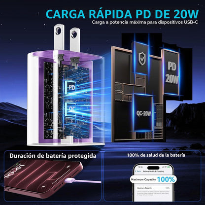 Teléfono 18 17 16 Pro Max Cargador Carga Rápida, 20W Teléfono Duo U...