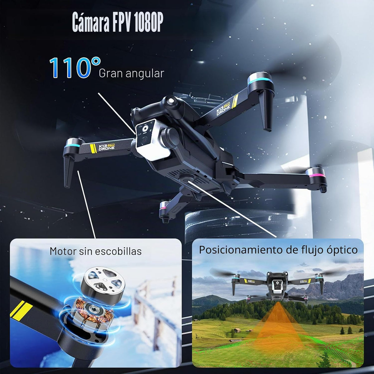 Drone sin escobillas con cámara para principiantes,Pantalla en el |...