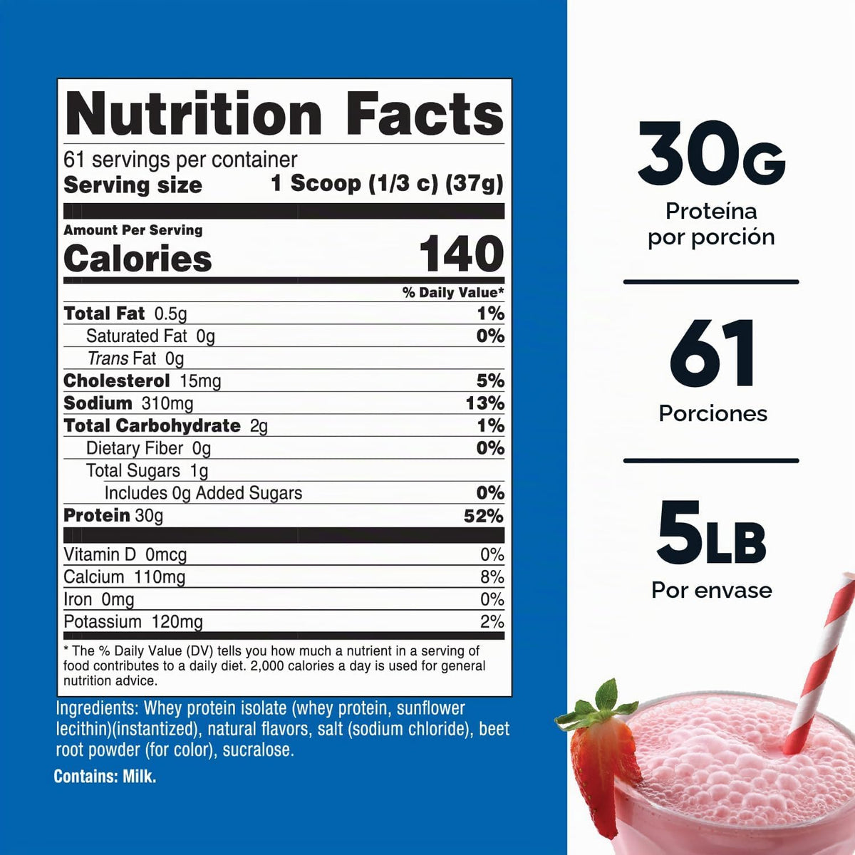 Nutricost Aislado de proteína de suero (batido de fresa) 5LBS