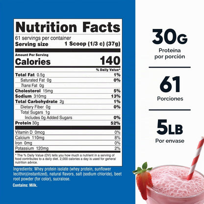 Nutricost Aislado de proteína de suero (batido de fresa) 5LBS