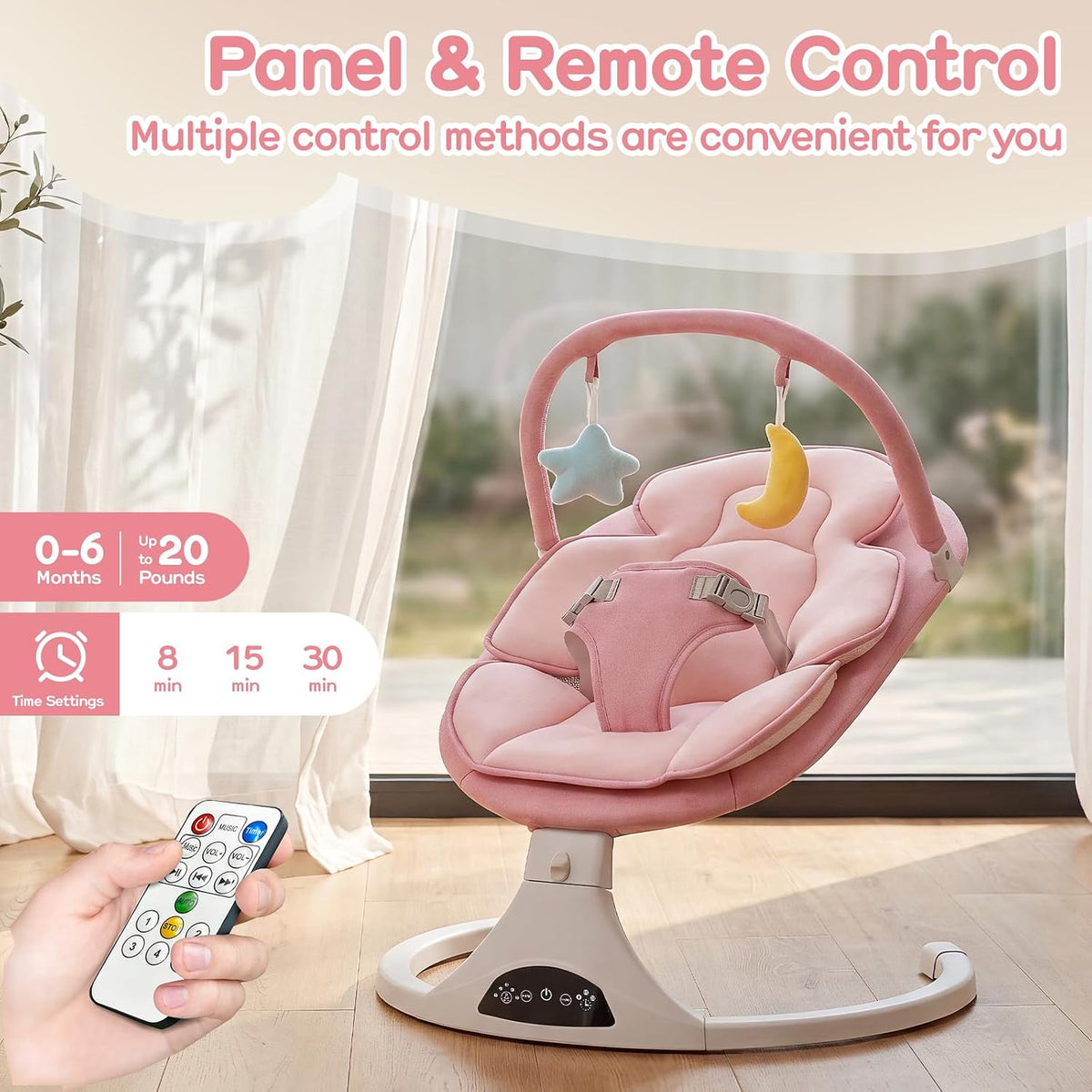 Columpio eléctrico para bebé con control remoto, 5 velocidades, por...