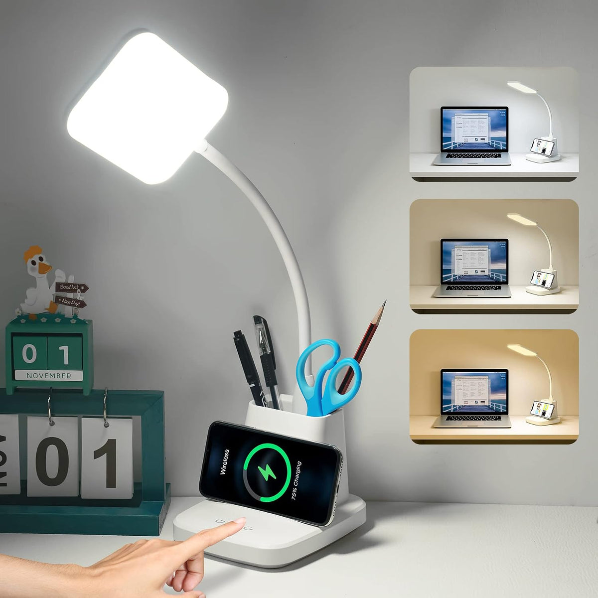 Sailstar - Lámpara de escritorio LED con cargador inalámbrico, luz...