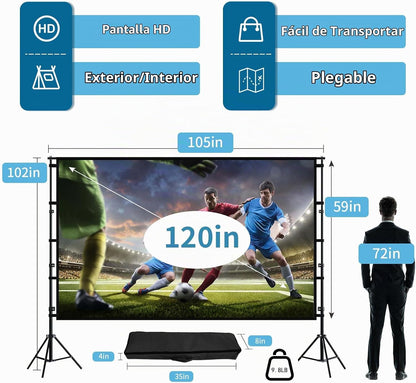 TOWOND - Pantalla de proyección y soporte de 120 pulgadas, pantalla...