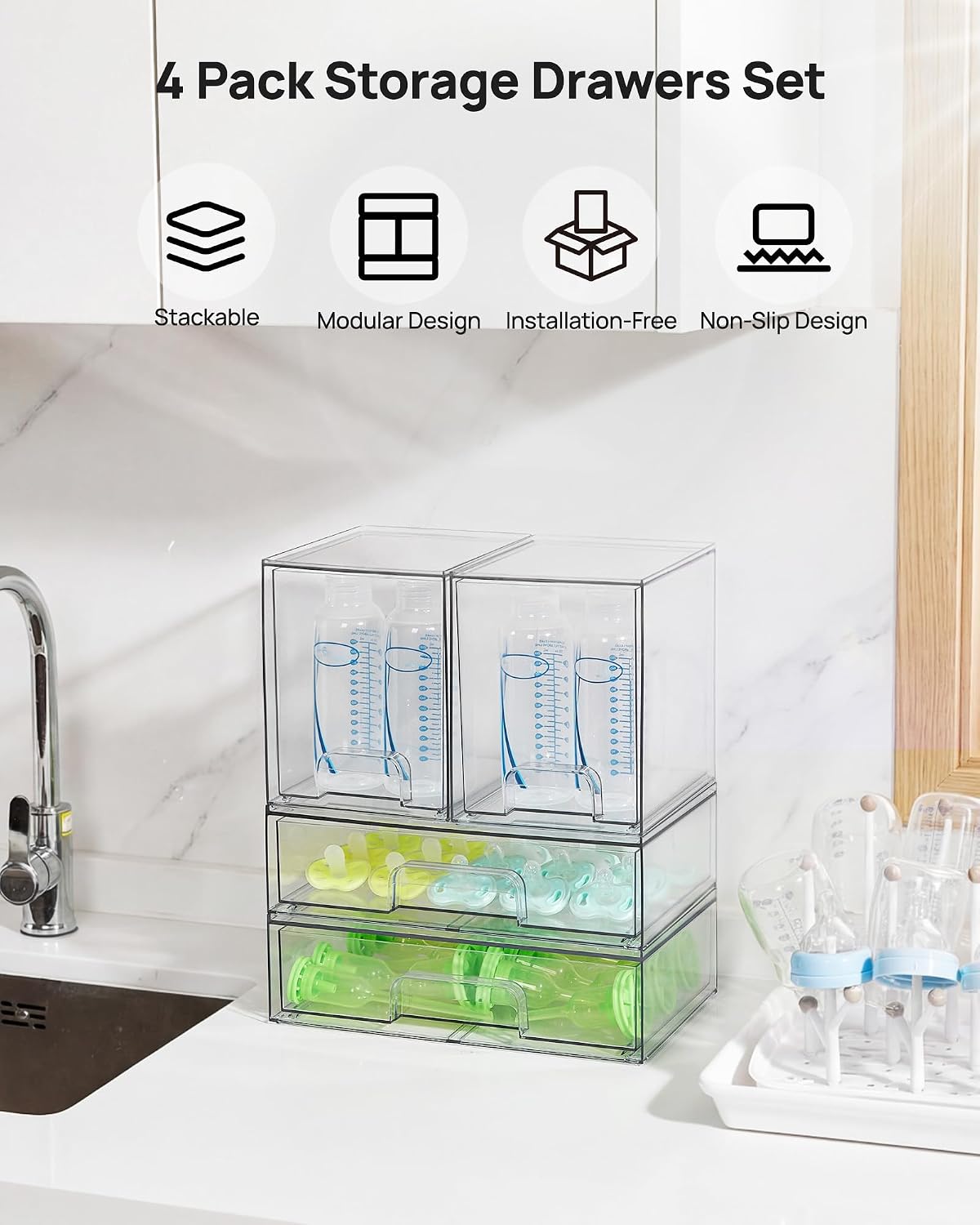 Vtopmart Juego de 8 cajones de almacenamiento apilables transparent...