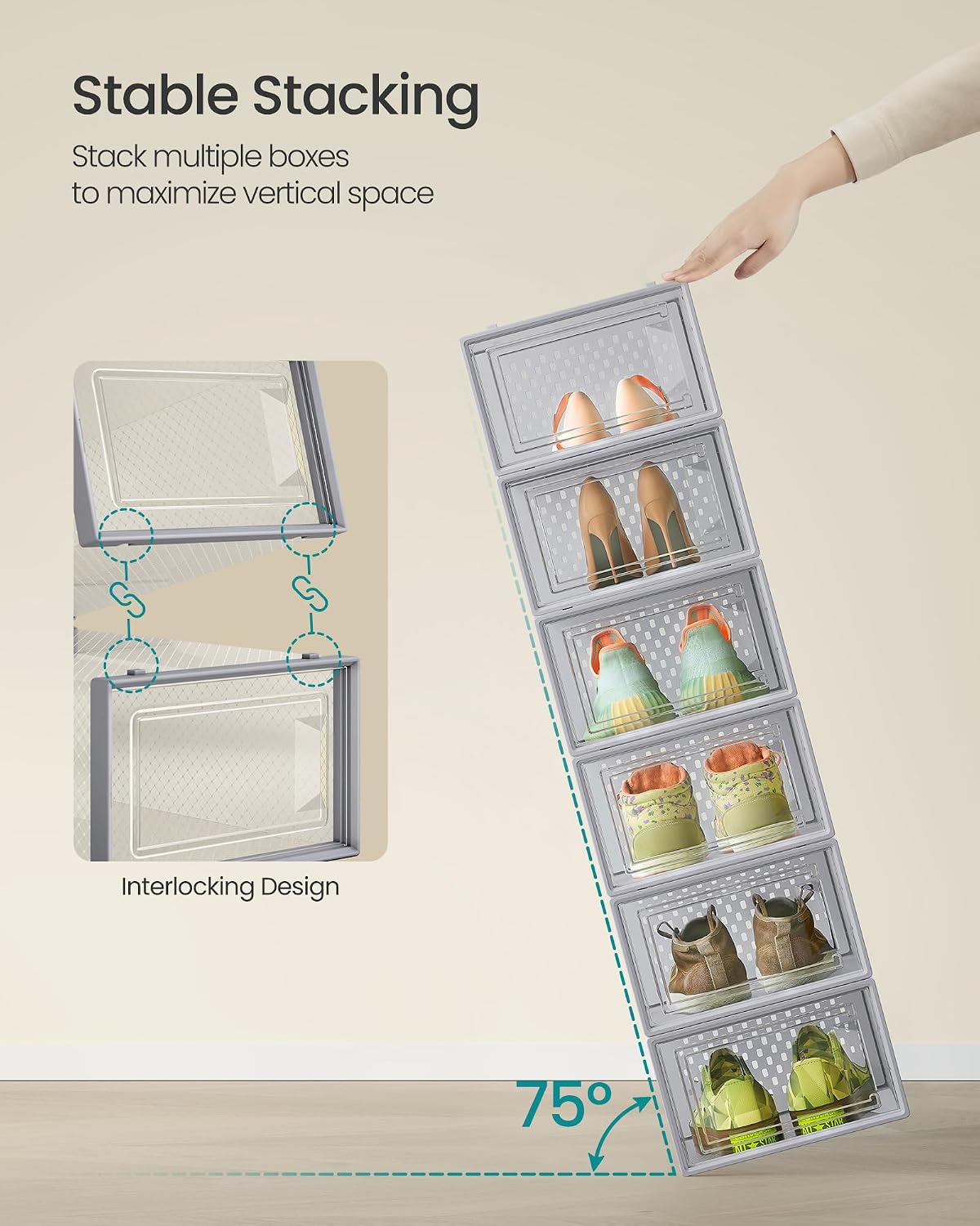 SONGMICS Cajas de zapatos, caja de plástico transparente, paquete d...