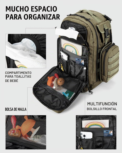 Dinictis Mochila de pañales de 40 L para papá, bolsas de pañales de...