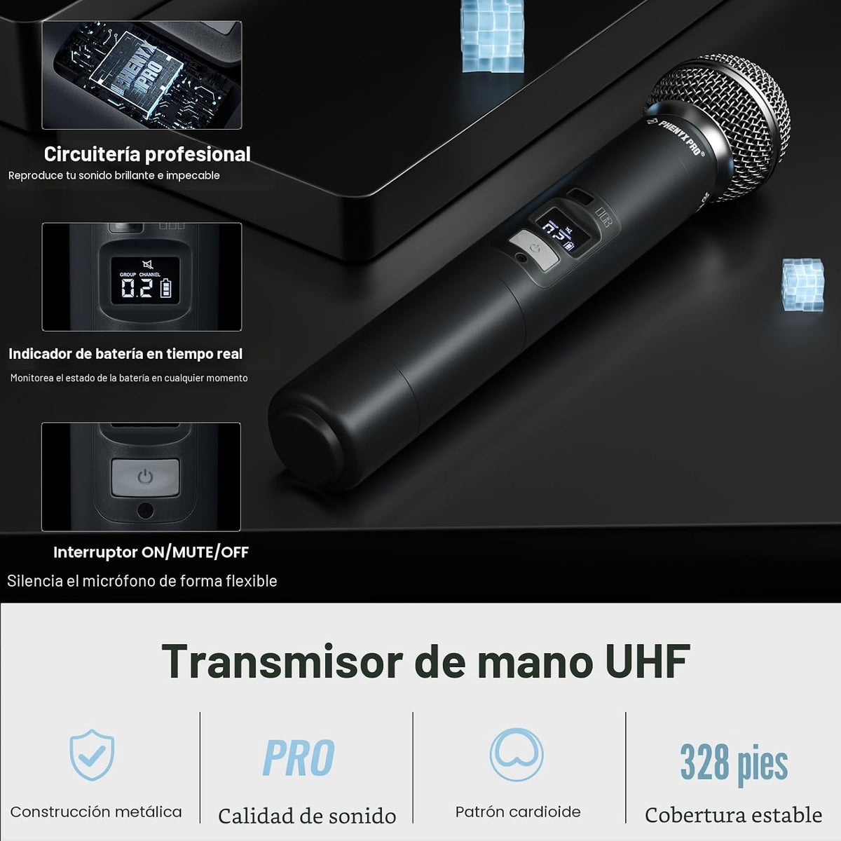 Phenyx Pro Sistema de micrófono inalámbrico de mano de escaneo auto...