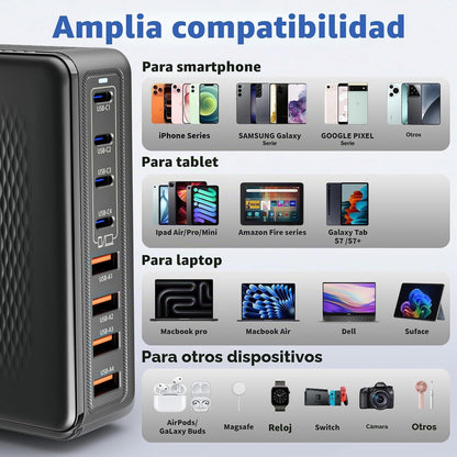 Bloque de cargador USB C, 200 W, GaN 8 puertos, estación de carga U...