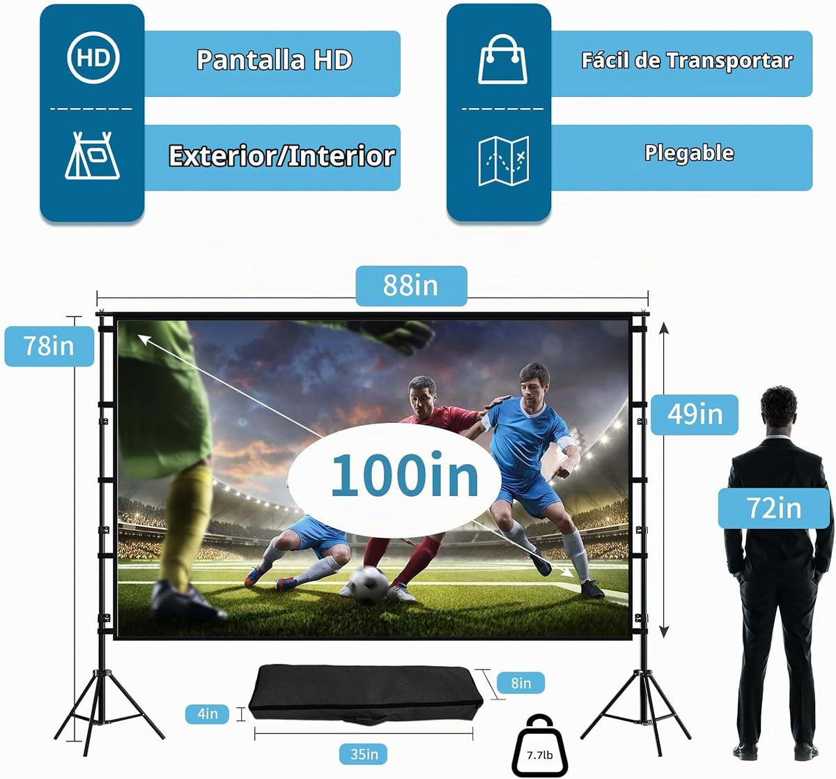 TOWOND Pantalla y soporte de proyector, pantalla de proyección de 1...