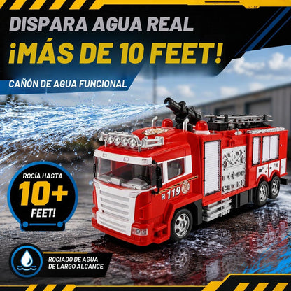 Camión de bomberos a control remoto de rescate RC que dispara agua...
