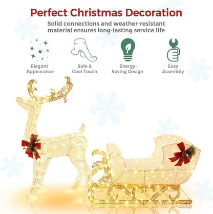 Tangkula Reno y trineo de Papá Noel iluminado de 6 pies para Navida...