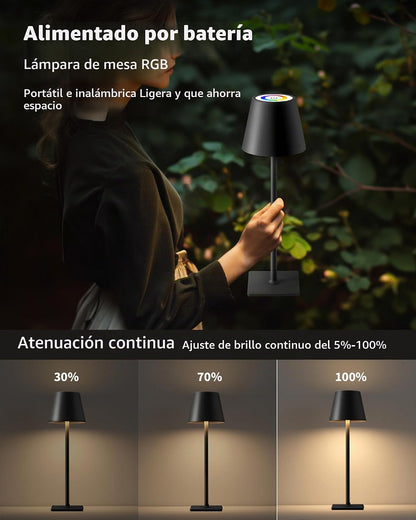 KDG Paquete de 2 lámparas de mesa inalámbricas, atenuación continua...