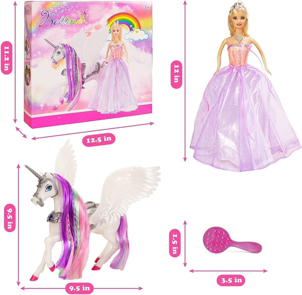 Bettina Muñeca de princesa de unicornio y cuento de hadas que cambi...
