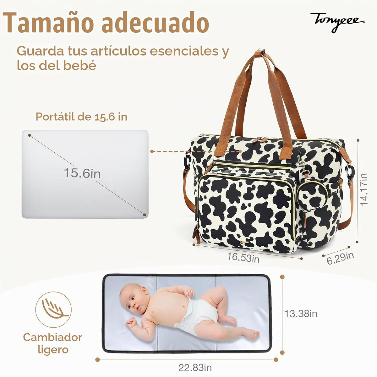 Tonyeee - Bolso para pañales, gran bolsa de pañales para bebé para...