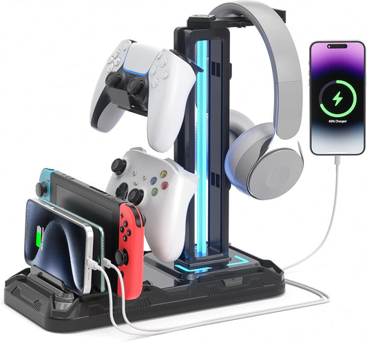 KDD Soporte para auriculares con estación de carga - Soporte de con...