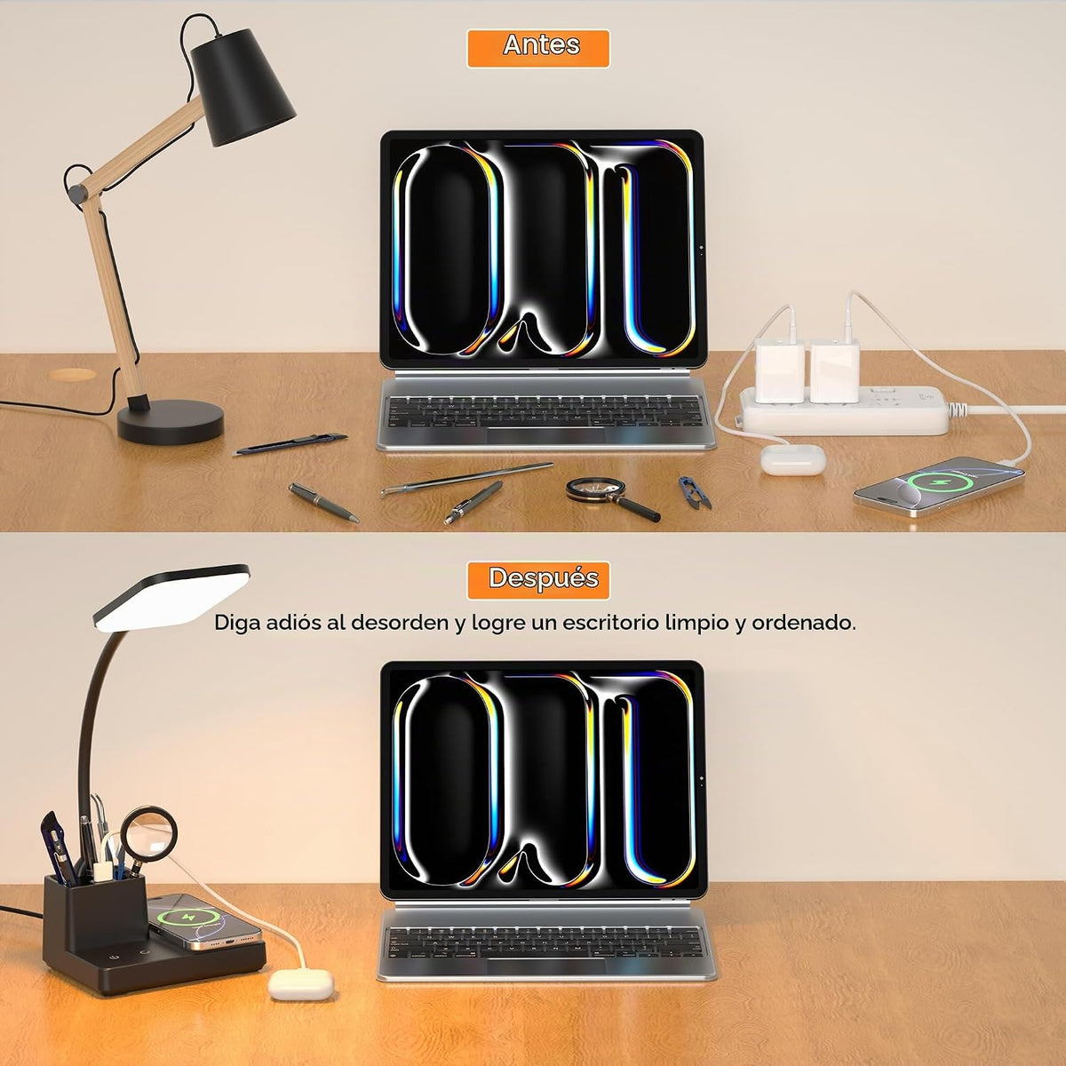 Sailstar - Lámpara de escritorio de carga inalámbrica con carga USB...