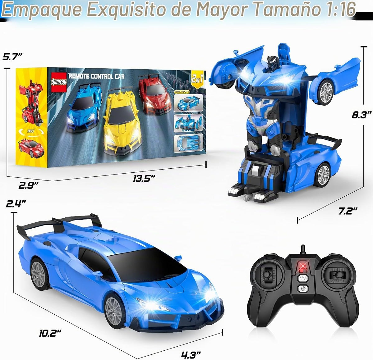 Qumcou Coche de Control Remoto Transformable 1:16, Juguetes para ni...